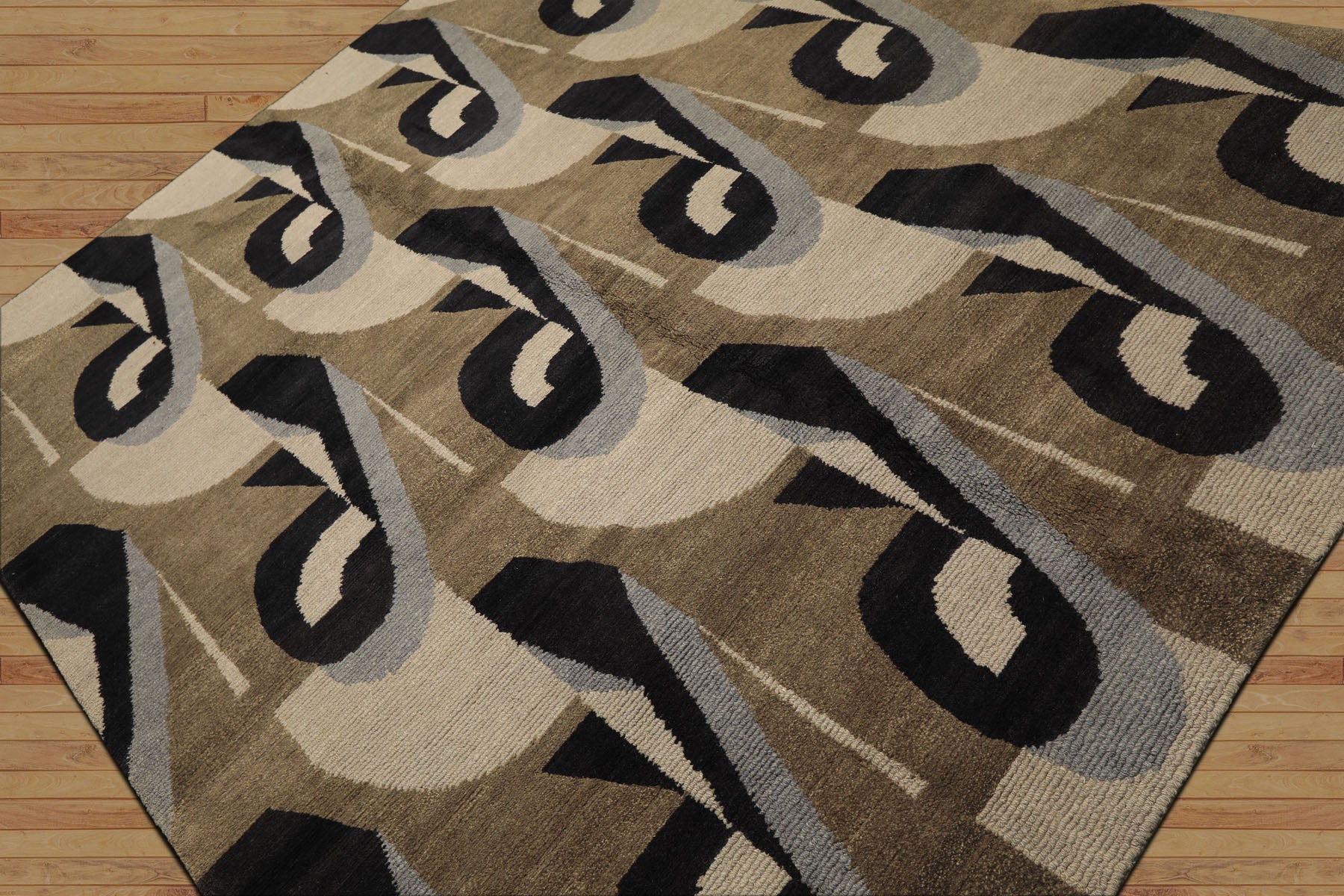 8x10 Moss, Charcoal, Slate Color Hand Knotted Tibetan Wool Modern & Contemporary Oriental Rug