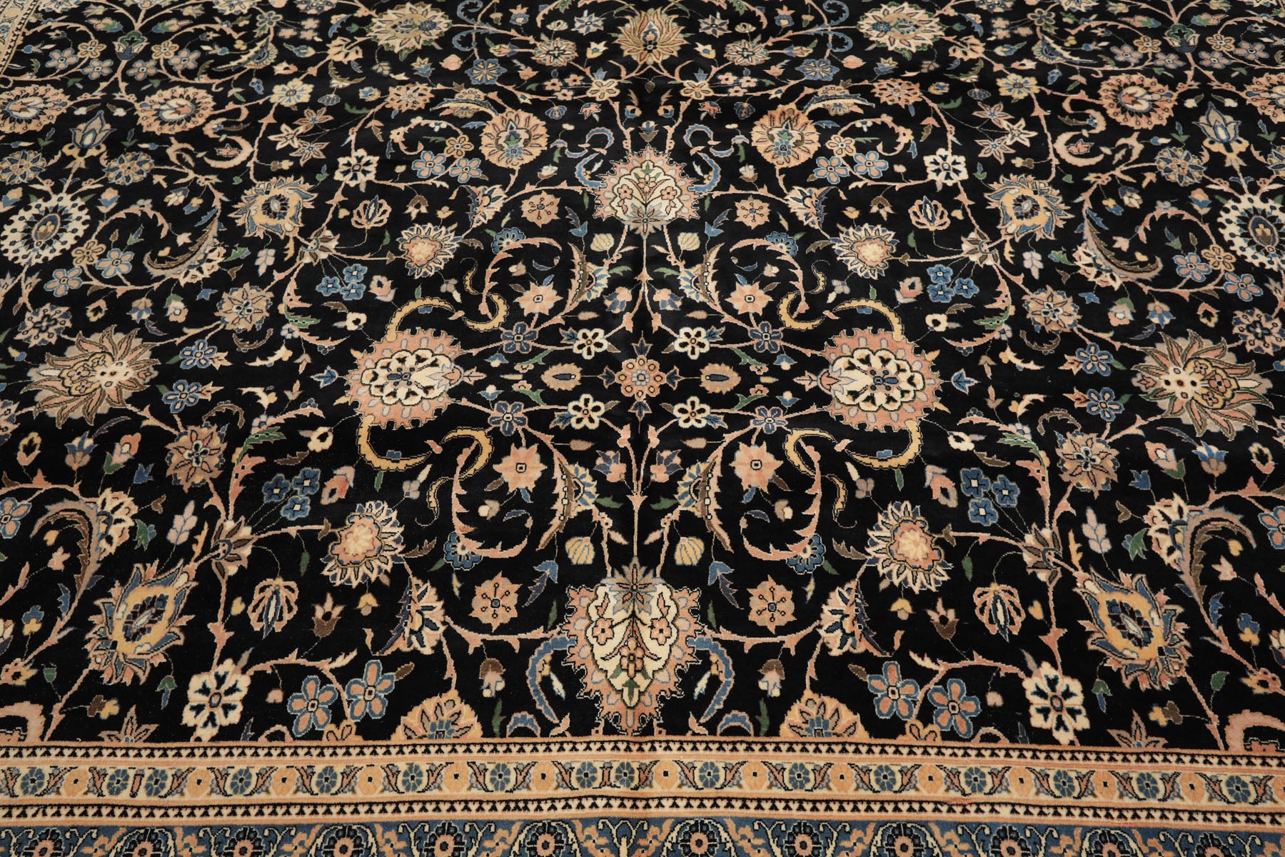 OverSize Black, Ivory, Blue Color Hand Knotted Pak Persian Wool Traditional Oriental Rug