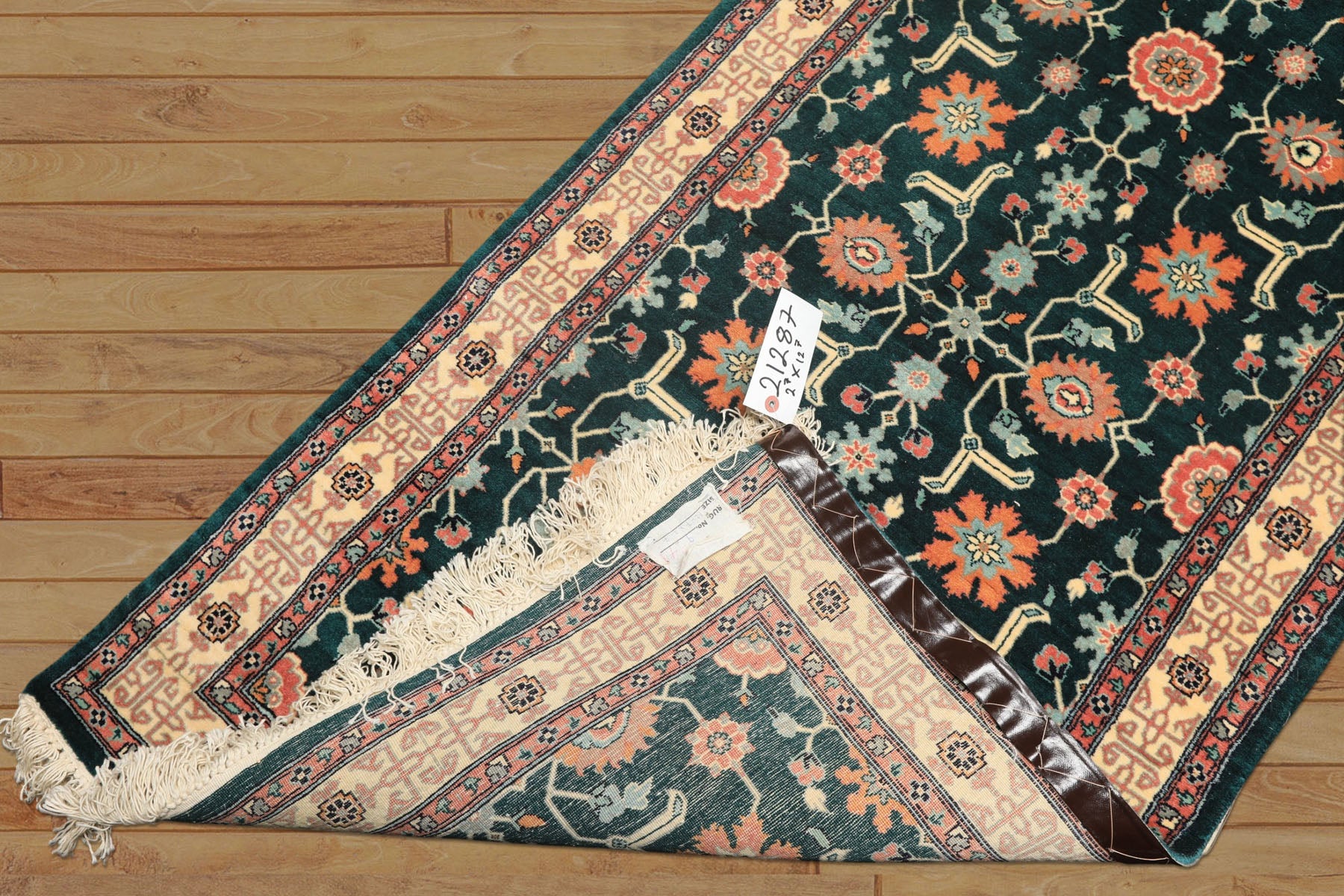 2'6x12 Teal, Ivory, Rose Color Hand Knotted Pak Persian Wool Traditional Oriental Rug