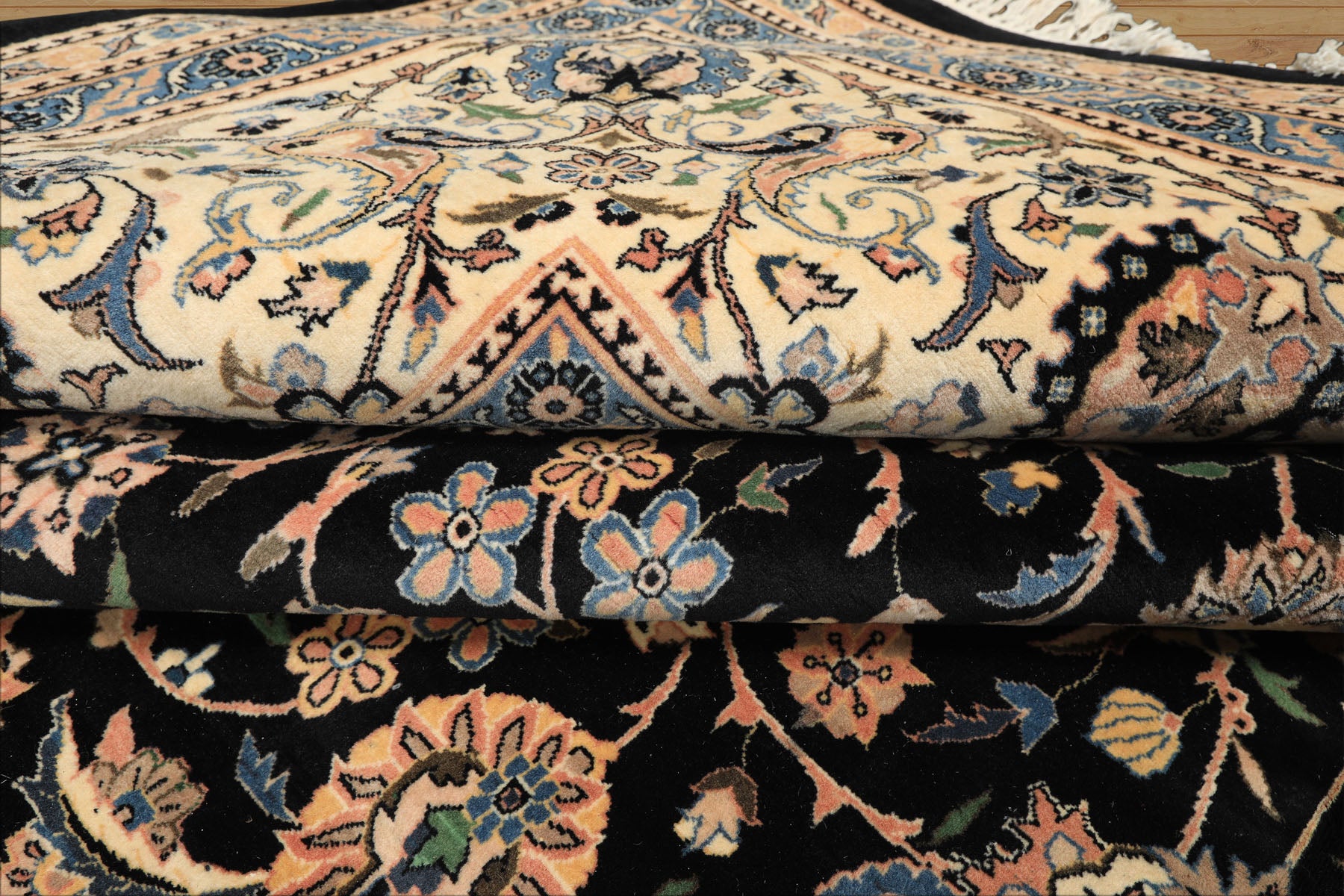 OverSize Black, Ivory, Blue Color Hand Knotted Pak Persian Wool Traditional Oriental Rug