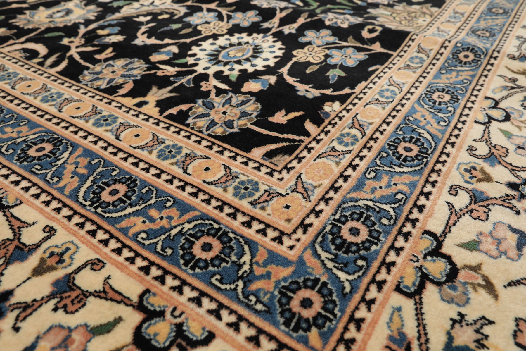 OverSize Black, Ivory, Blue Color Hand Knotted Pak Persian Wool Traditional Oriental Rug
