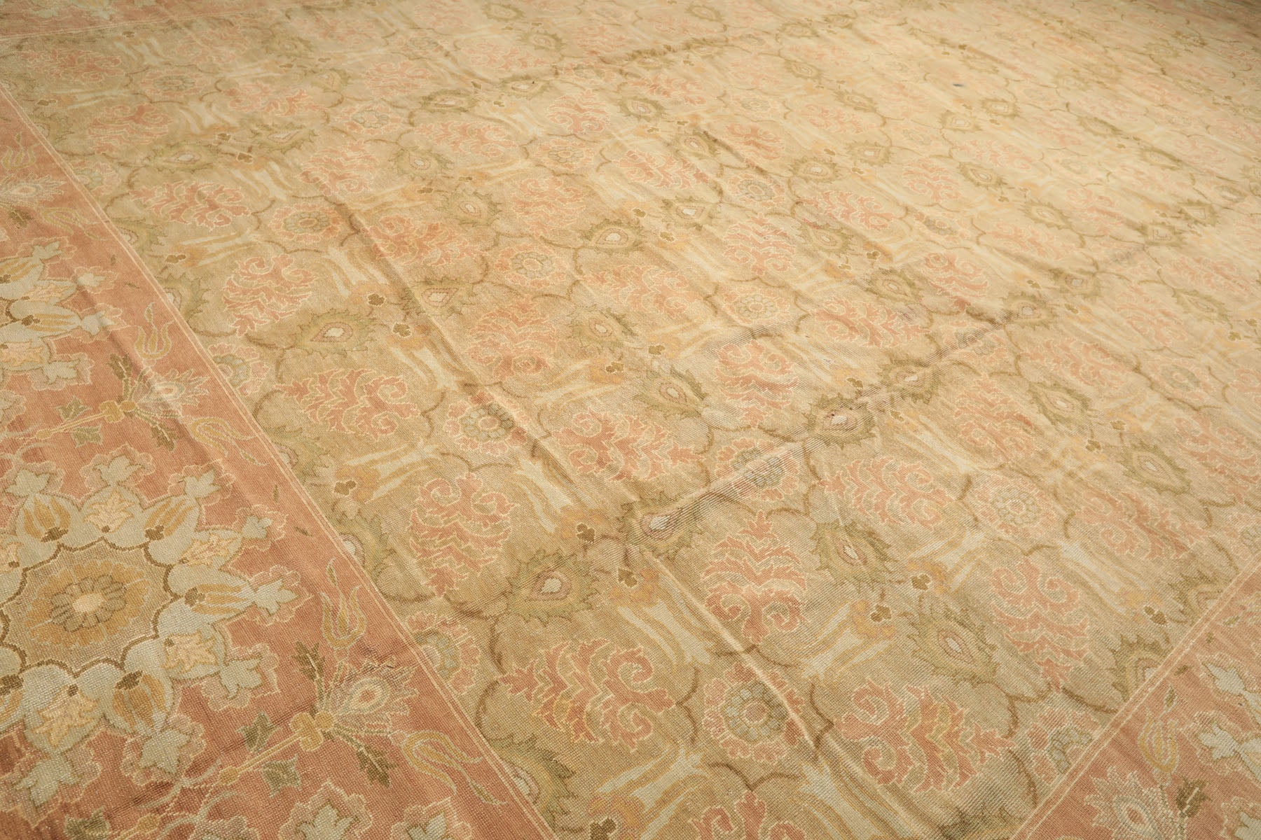 OverSize Moss, Taupe, Mint Color Hand Knotted Oushak Wool Arts & Crafts Oriental Rug