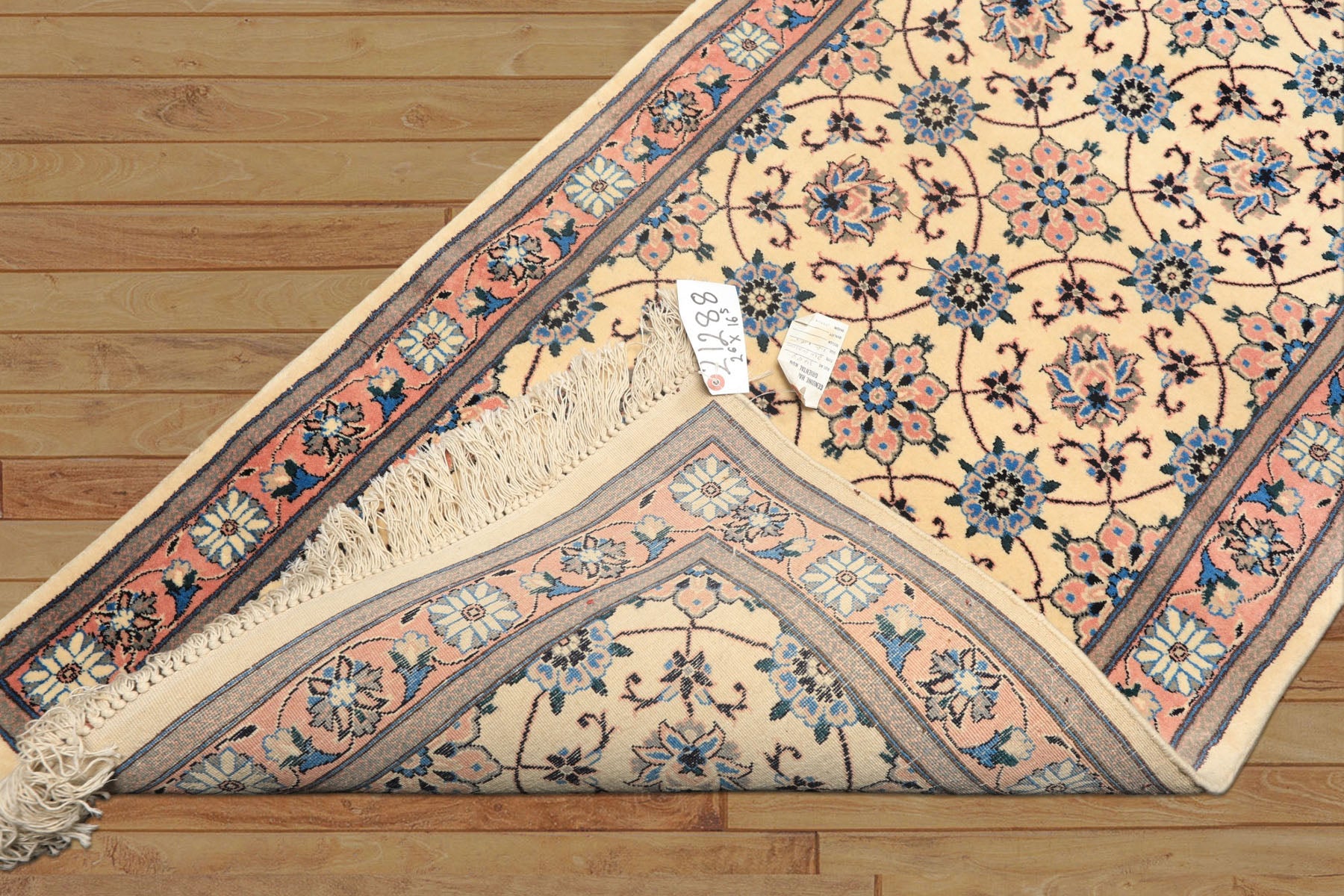 Runner Ivory, Rose, Blue Color Hand Knotted Kashan Wool Traditional Oriental Rug
