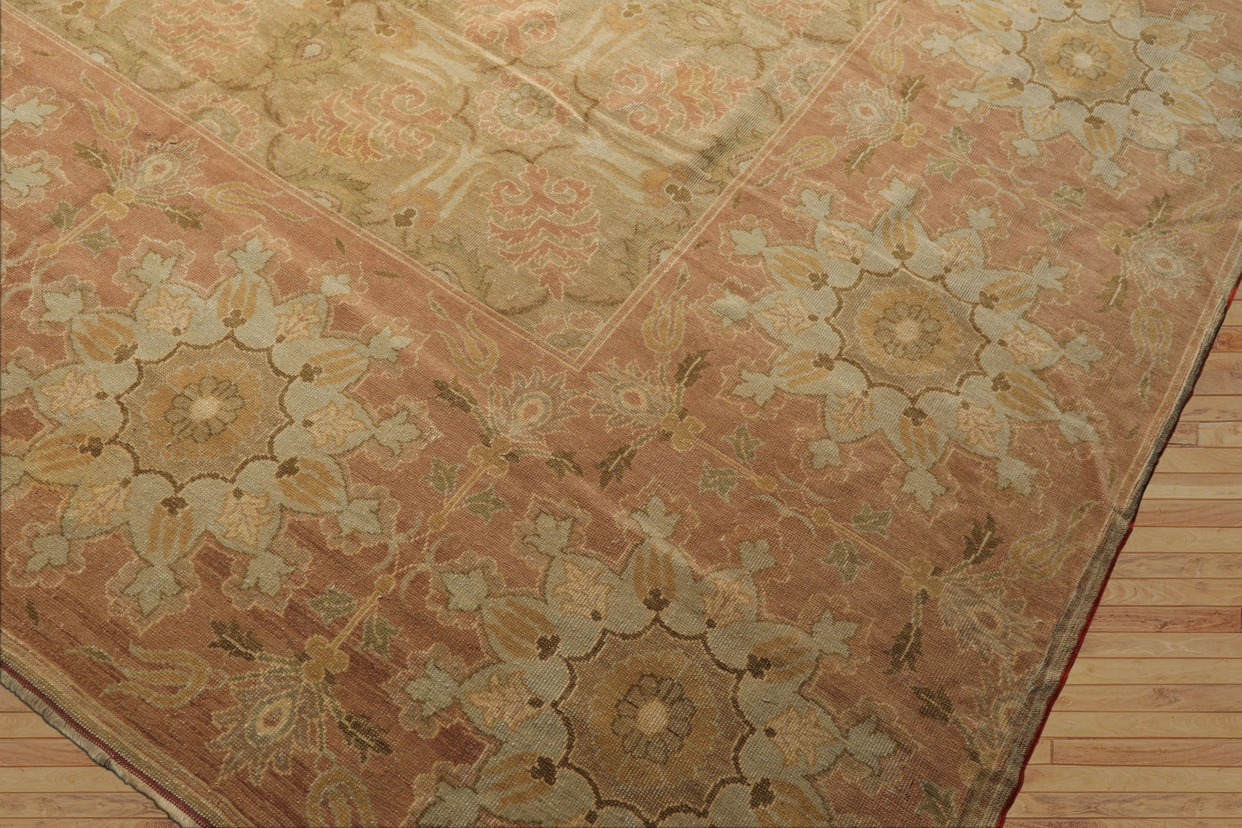 OverSize Moss, Taupe, Mint Color Hand Knotted Oushak Wool Arts & Crafts Oriental Rug