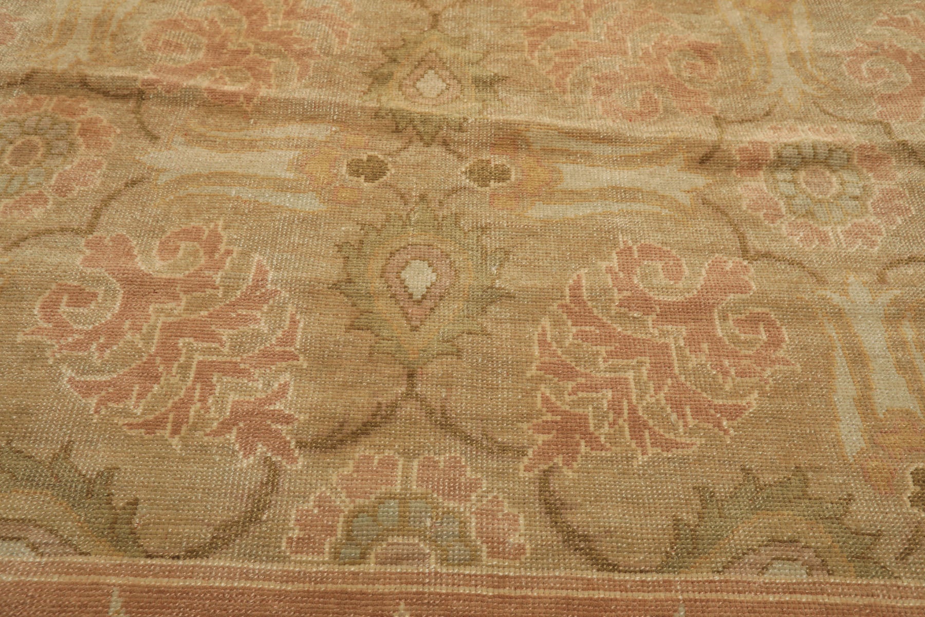 OverSize Moss, Taupe, Mint Color Hand Knotted Oushak Wool Arts & Crafts Oriental Rug