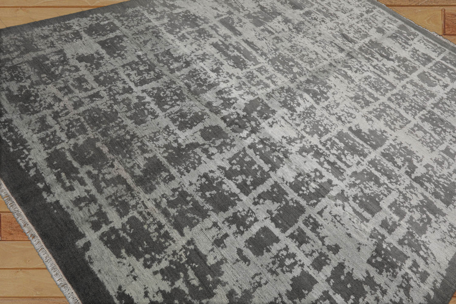 8x10 Tone on Tone Gray, , Color Hand Knotted Tibetan Wool & Silk Modern Oriental Rug