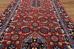 2'6x8 Red, Midnight Blue, Ivory Color Hand Knotted Indo Tabriz Wool Traditional Oriental Rug