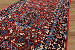 2'6x8 Red, Midnight Blue, Ivory Color Hand Knotted Indo Tabriz Wool Traditional Oriental Rug
