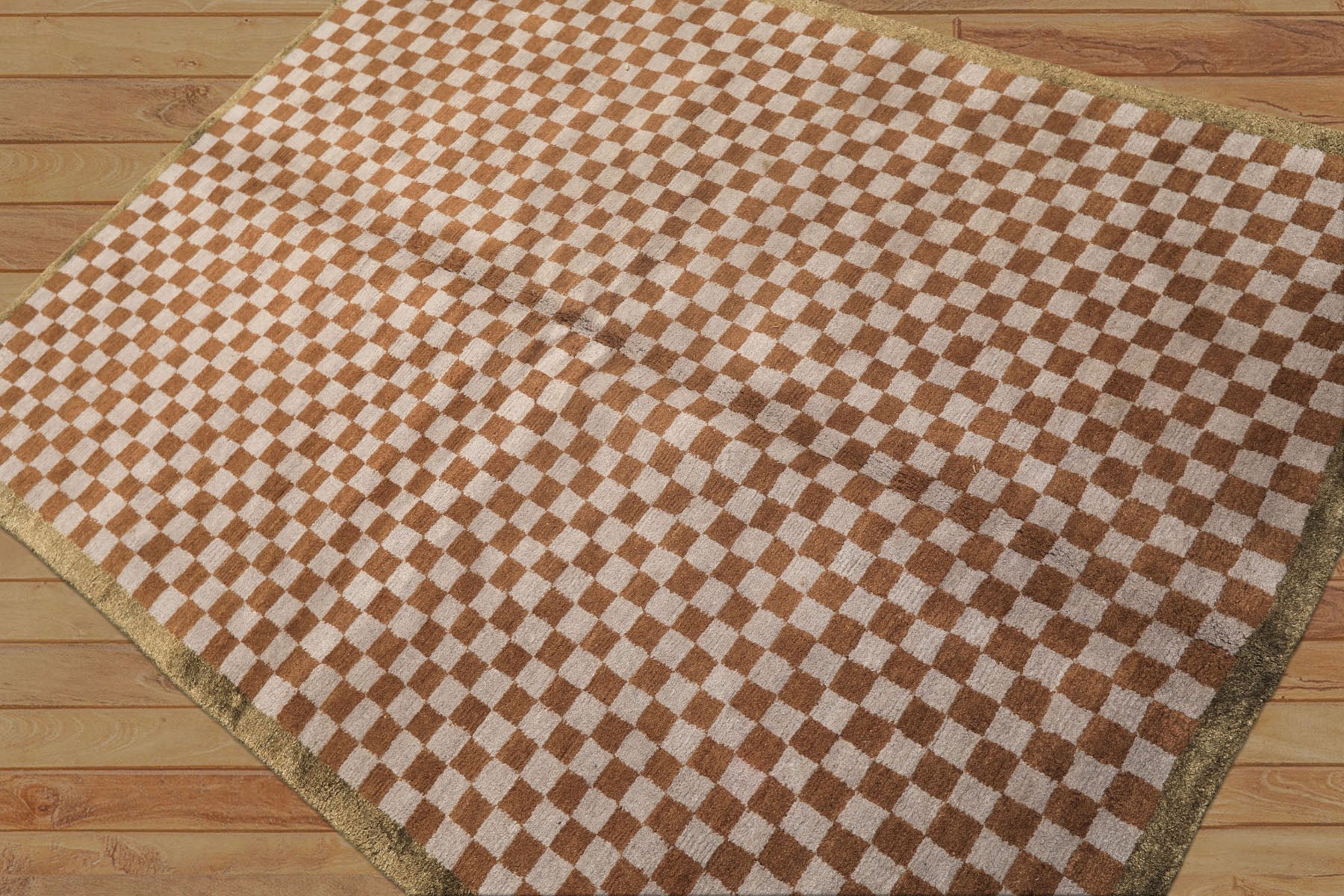 5x7 Gray, Brown, Sage Color Hand Knotted Tibetan Wool & Silk Moden & Contemporary Oriental Rug