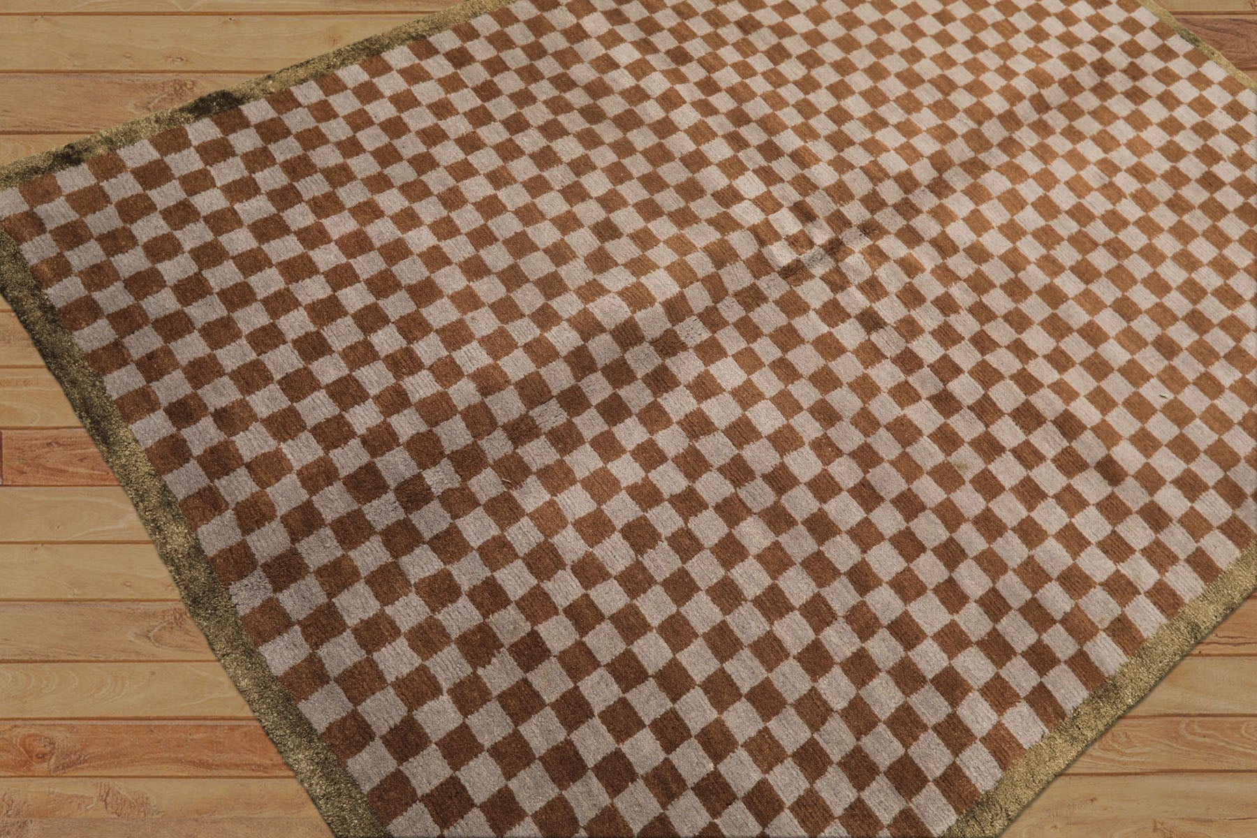 5x7 Gray, Brown, Sage Color Hand Knotted Tibetan Wool & Silk Moden & Contemporary Oriental Rug