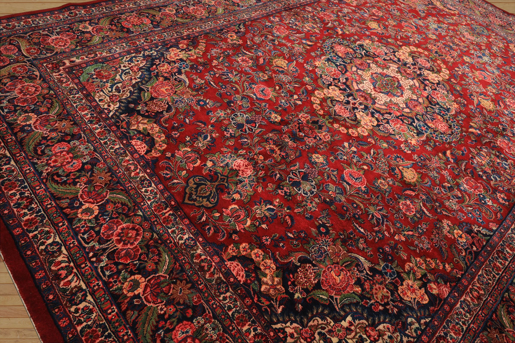 10x15 Red, Navy, Ivory Color Hand Knotted Tabriz Wool Traditional Oriental Rug