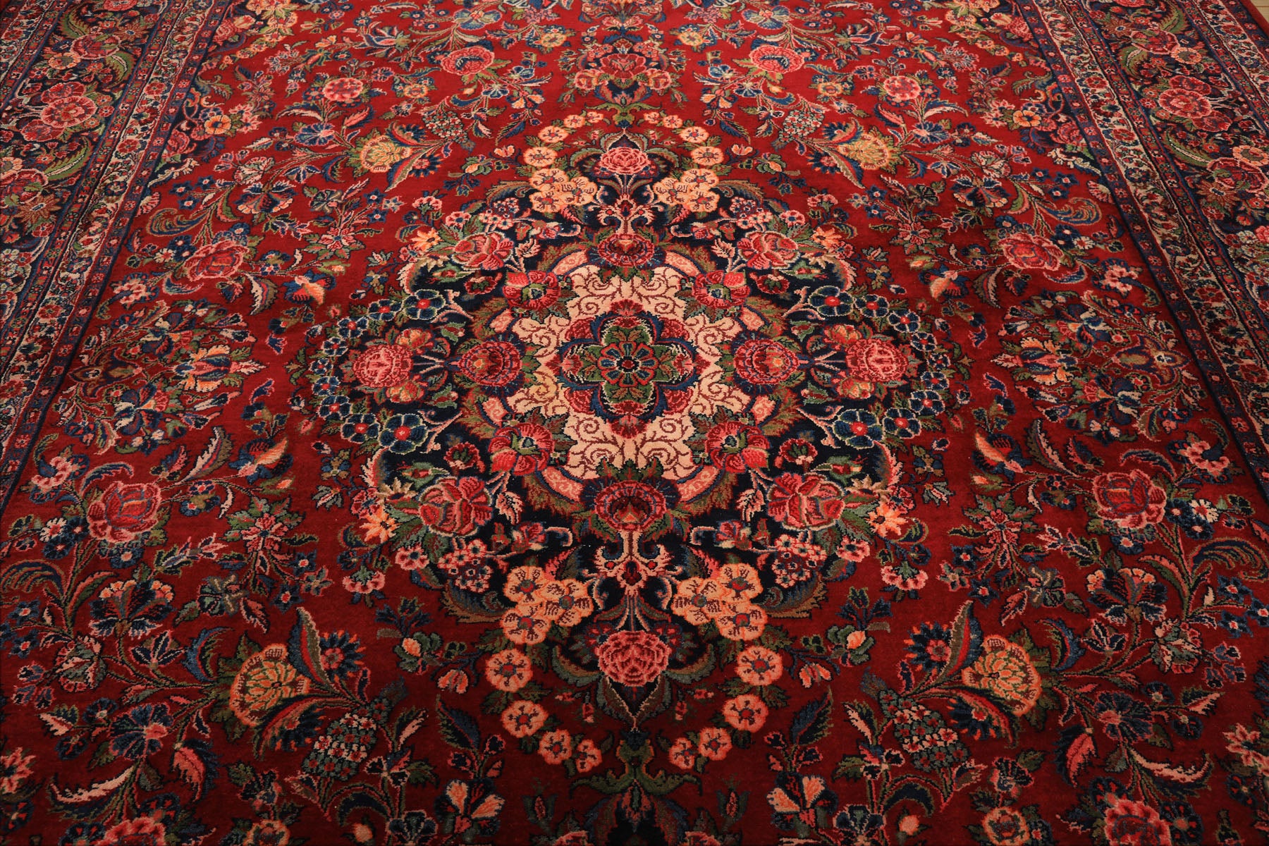 10x15 Red, Navy, Ivory Color Hand Knotted Tabriz Wool Traditional Oriental Rug