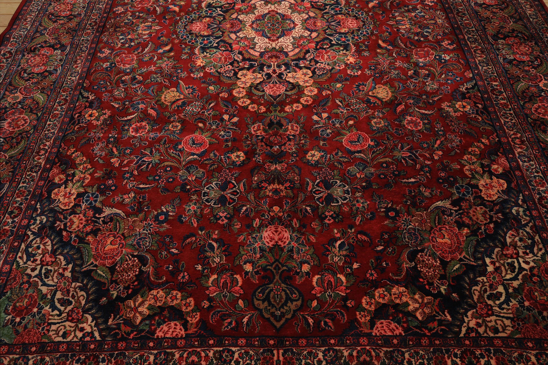 10x15 Red, Navy, Ivory Color Hand Knotted Tabriz Wool Traditional Oriental Rug