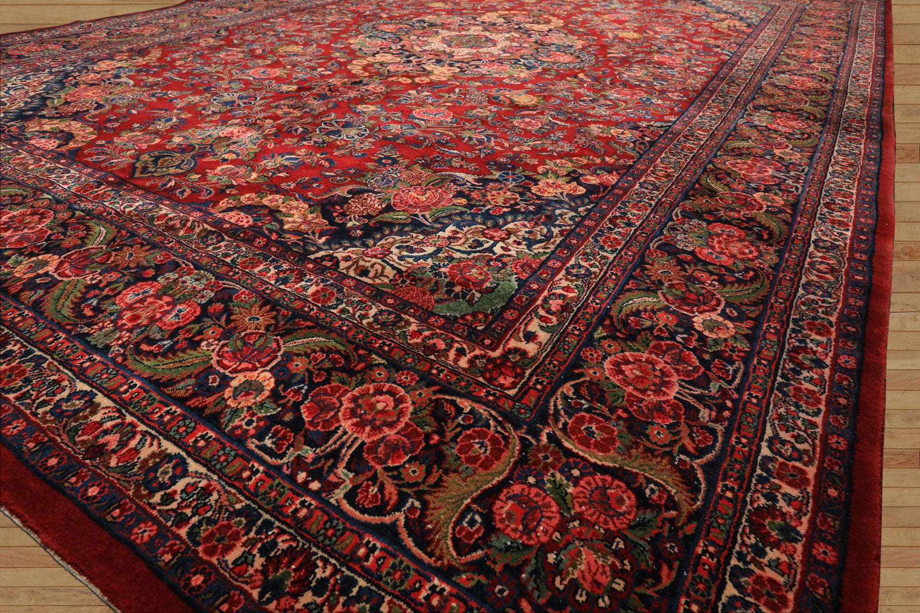 10x15 Red, Navy, Ivory Color Hand Knotted Tabriz Wool Traditional Oriental Rug