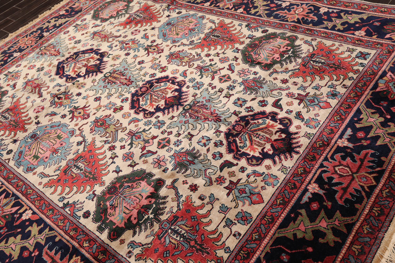 8x10 Beige, Navy, Blue Color Hand Knotted All-Over 100% Wool Traditional-Persian/Oriental Oriental Rug