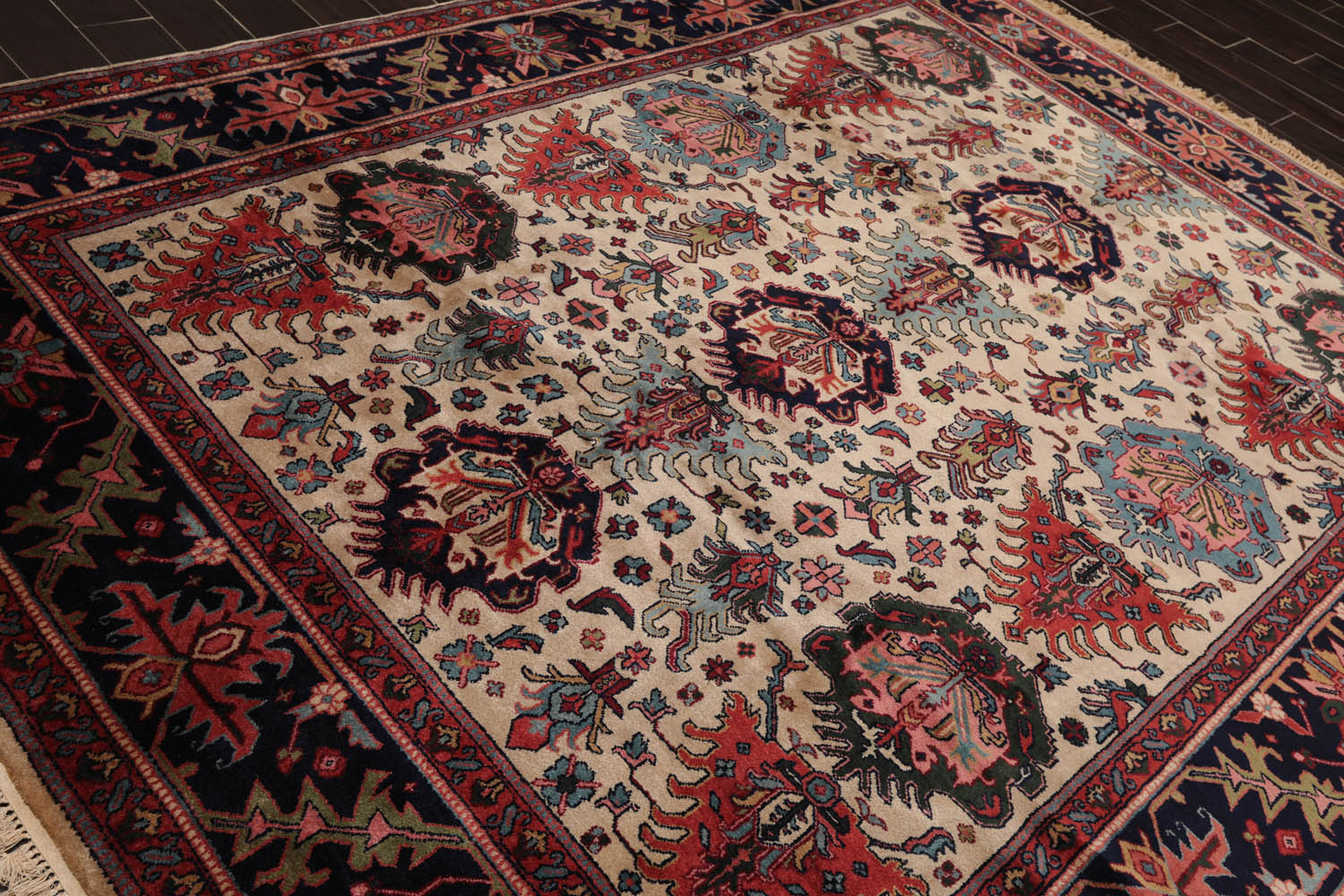 8x10 Beige, Navy, Blue Color Hand Knotted All-Over 100% Wool Traditional-Persian/Oriental Oriental Rug