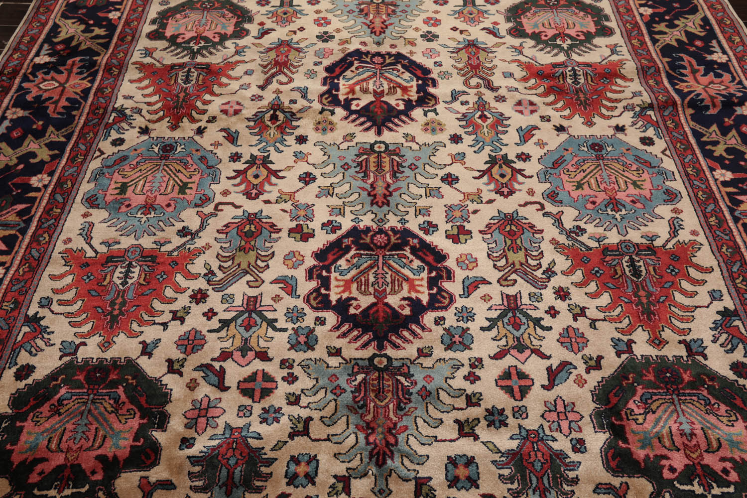 8x10 Beige, Navy, Blue Color Hand Knotted All-Over 100% Wool Traditional-Persian/Oriental Oriental Rug