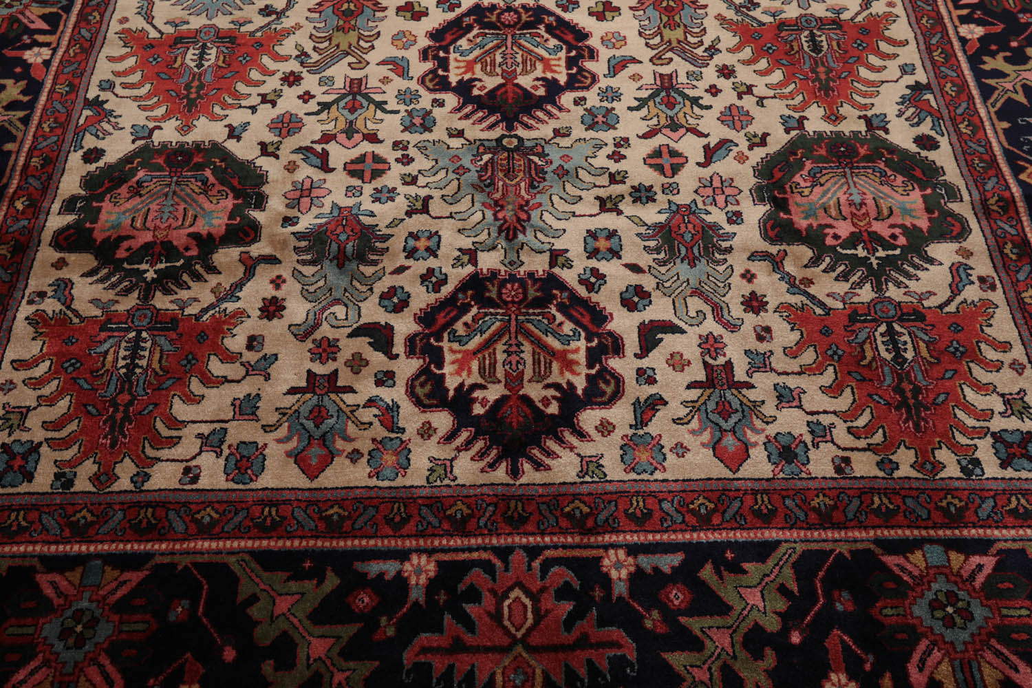 8x10 Beige, Navy, Blue Color Hand Knotted All-Over 100% Wool Traditional-Persian/Oriental Oriental Rug