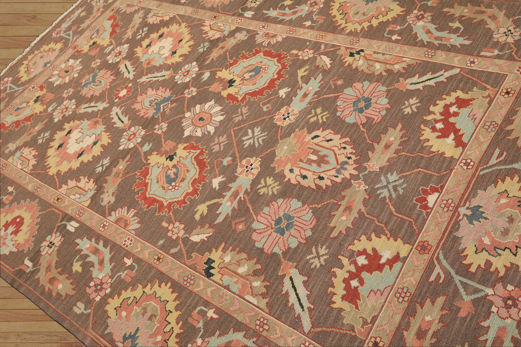 6x9 Mocha, Mint, Blush Color Hand Knotted Nourison Nourmak Soumak Wool & Silk Transitional Oriental Rug