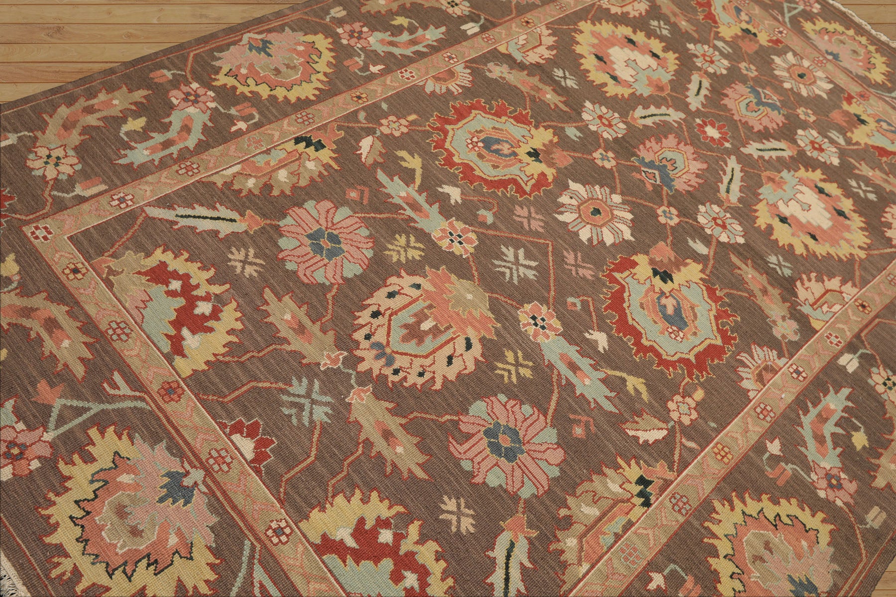6x9 Mocha, Mint, Blush Color Hand Knotted Nourison Nourmak Soumak Wool & Silk Transitional Oriental Rug