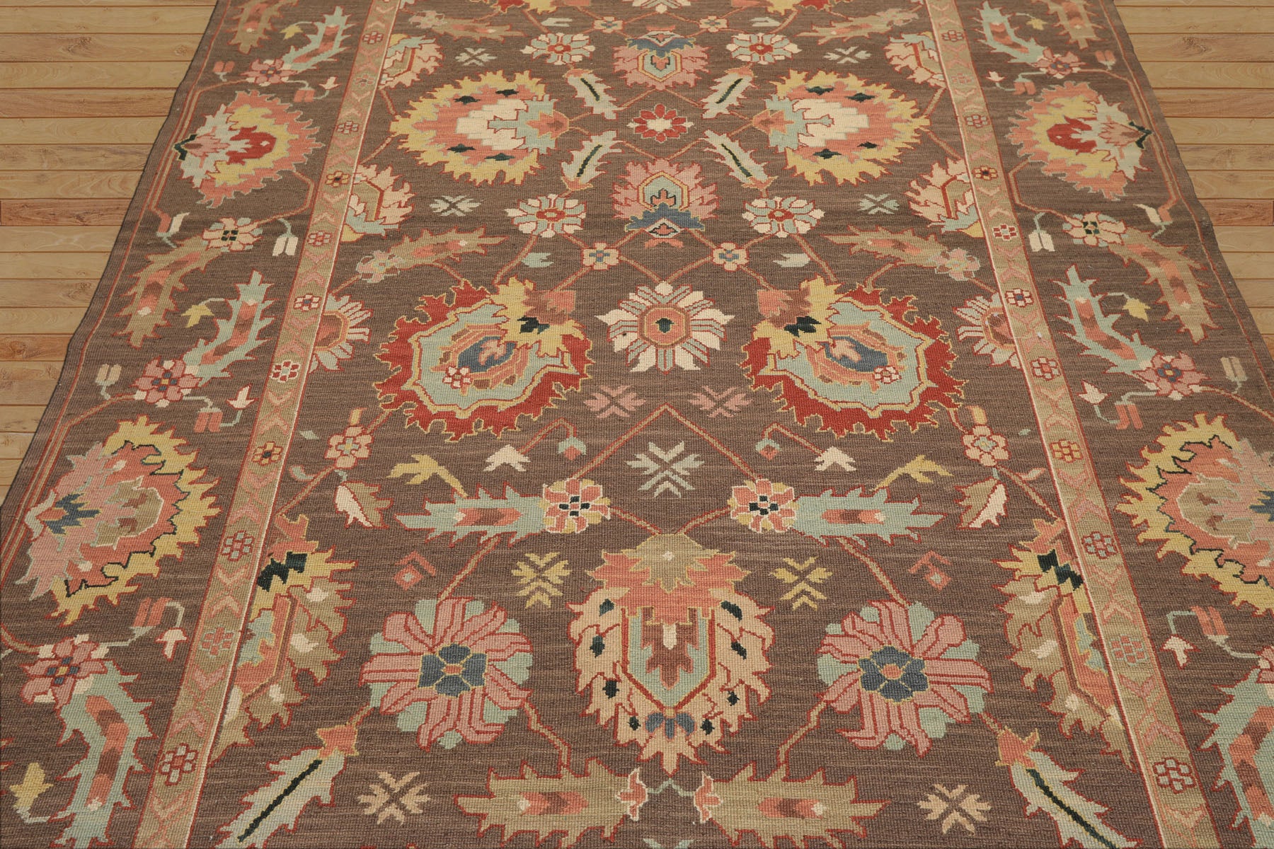 6x9 Mocha, Mint, Blush Color Hand Knotted Nourison Nourmak Soumak Wool & Silk Transitional Oriental Rug