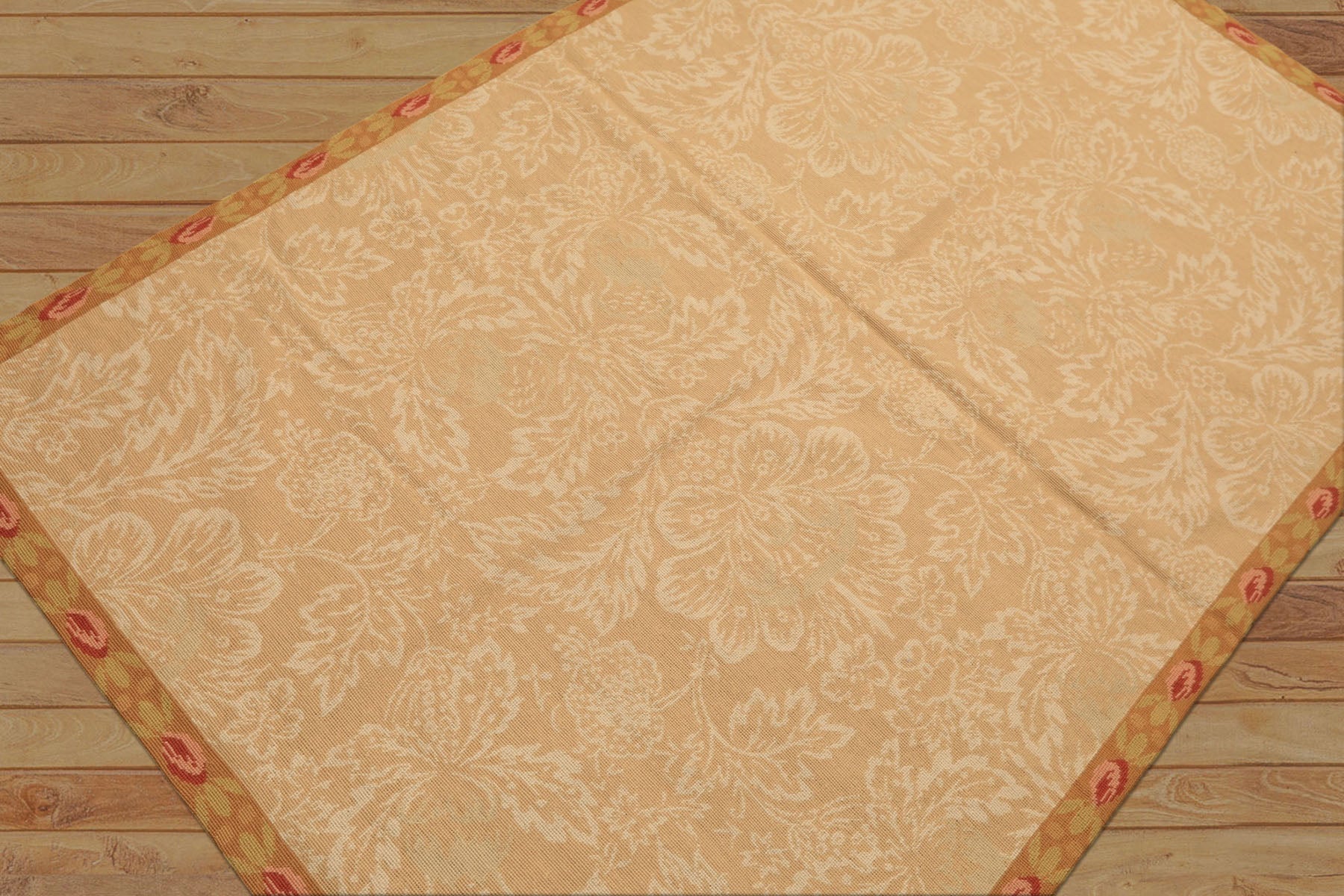 4x6 Tan, Beige, Gold Color Hand Woven French Aubusson Needlepoint Wool Transitional Oriental Rug
