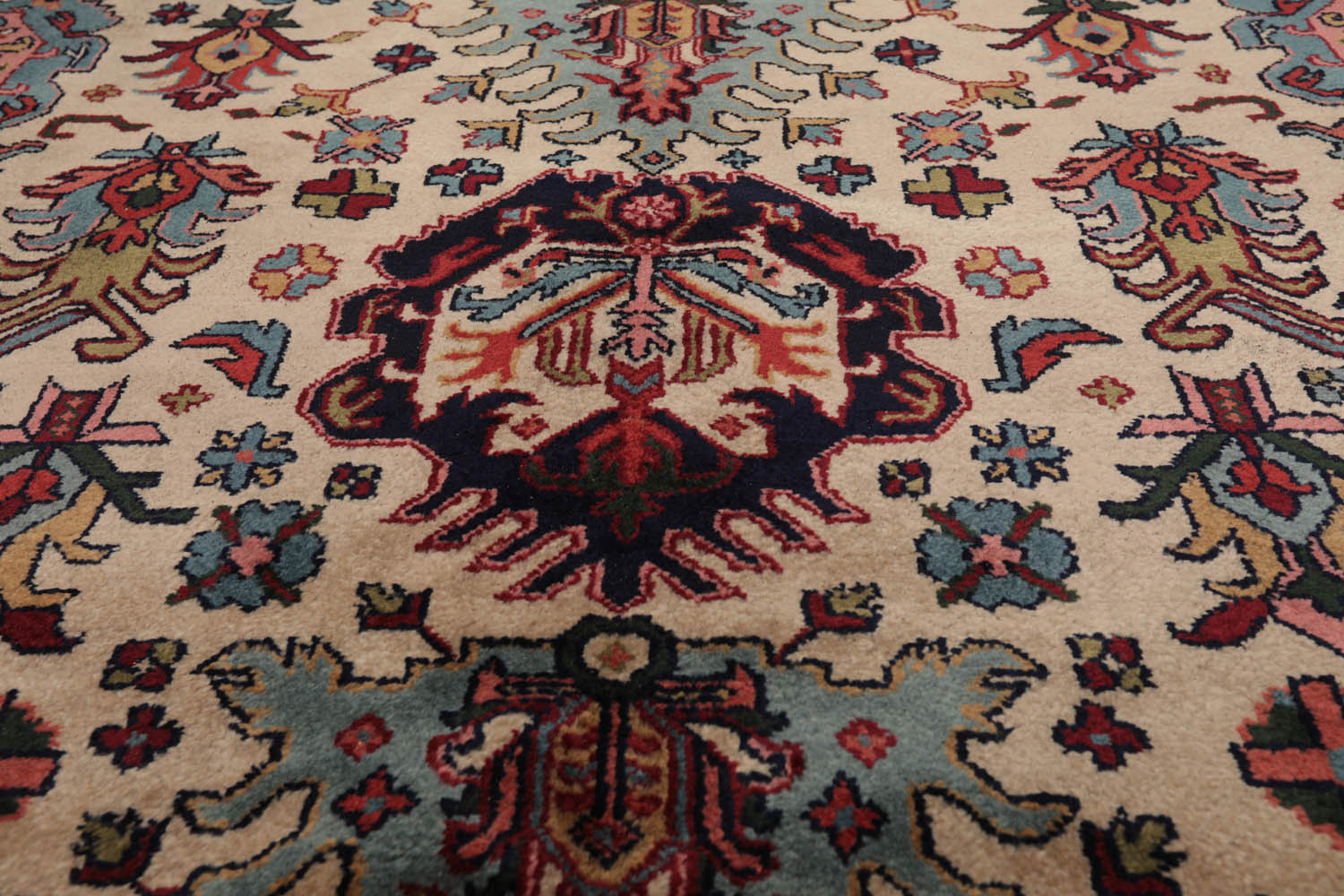 8x10 Beige, Navy, Blue Color Hand Knotted All-Over 100% Wool Traditional-Persian/Oriental Oriental Rug