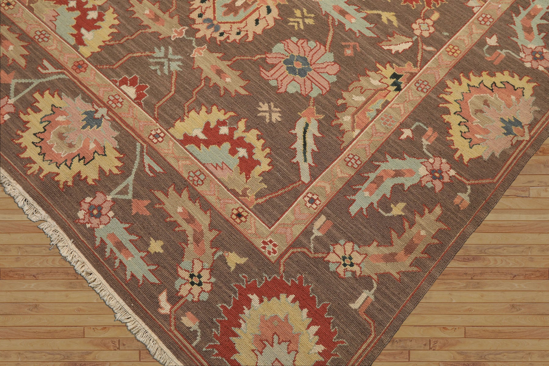 6x9 Mocha, Mint, Blush Color Hand Knotted Nourison Nourmak Soumak Wool & Silk Transitional Oriental Rug