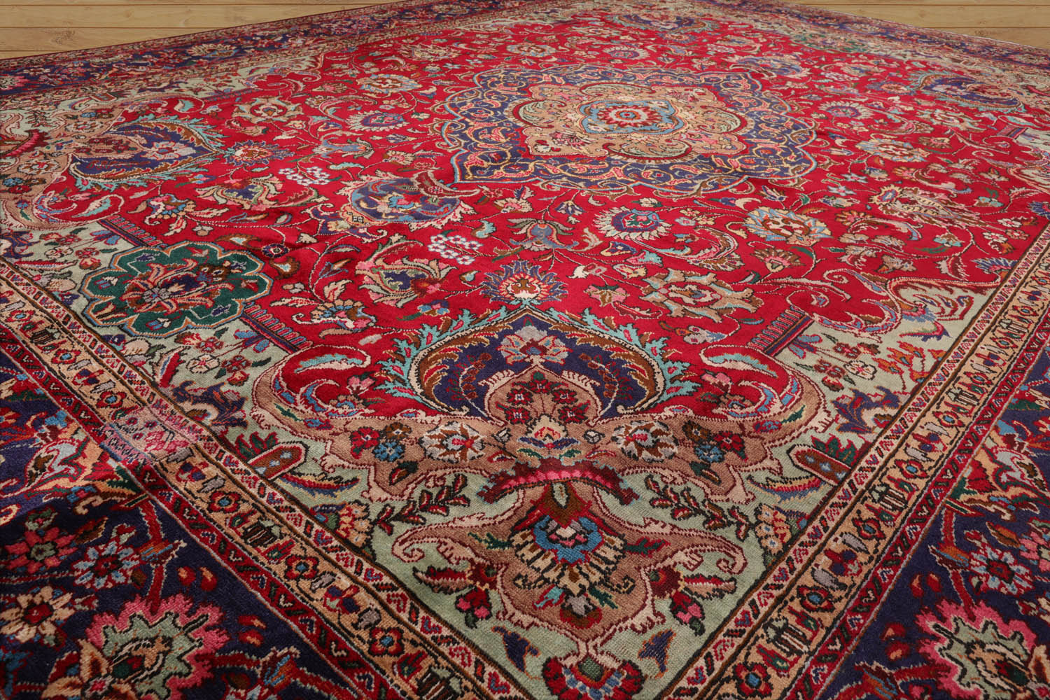 Spindell LoomBloom Traditional Red Wool Area Rug Tabriz Design Hand Knotted 10'x13'2"