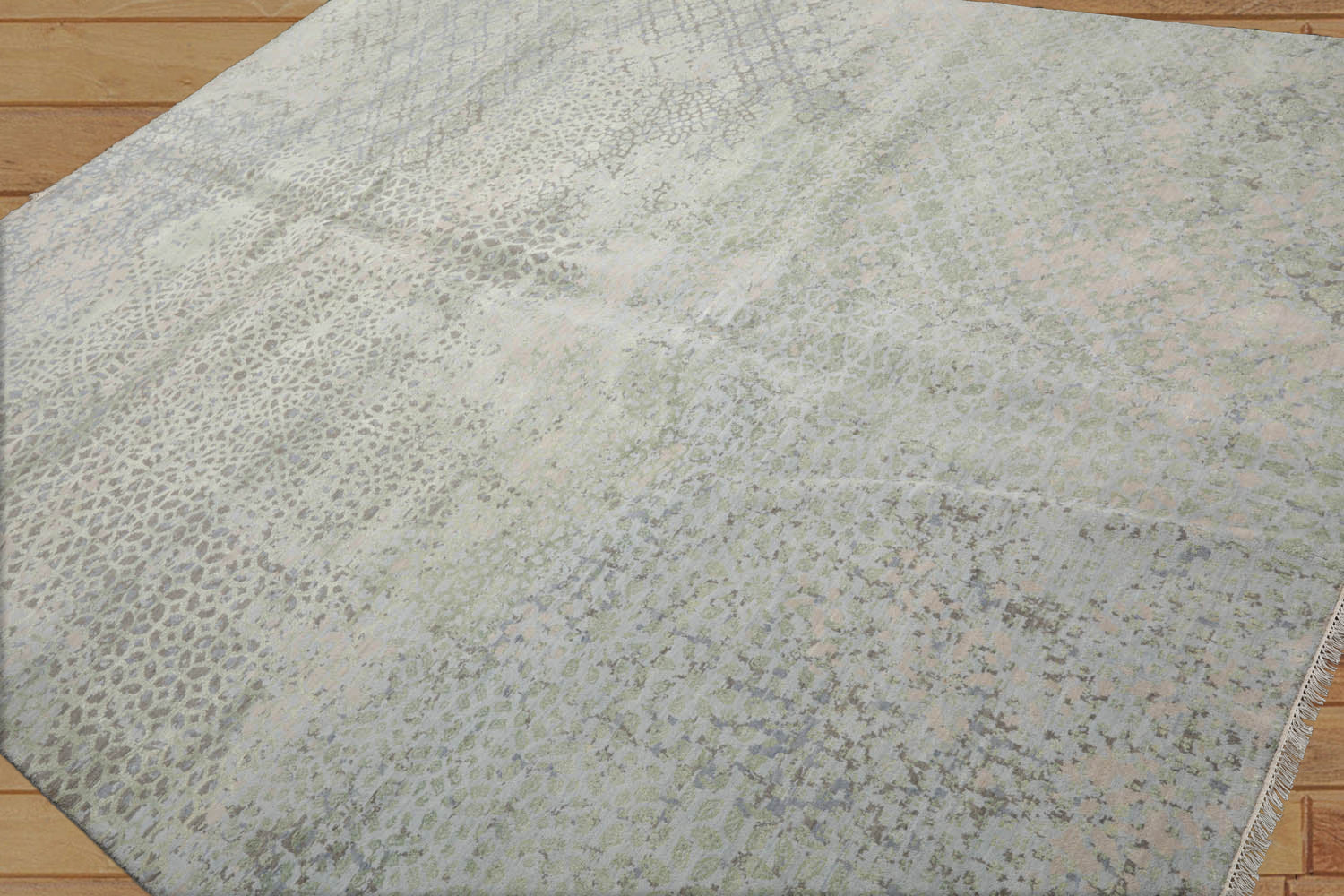 8x10 Beige, Taupe, Green Color Hand Knotted Tibetan Wool & Silk Modern Oriental Rug