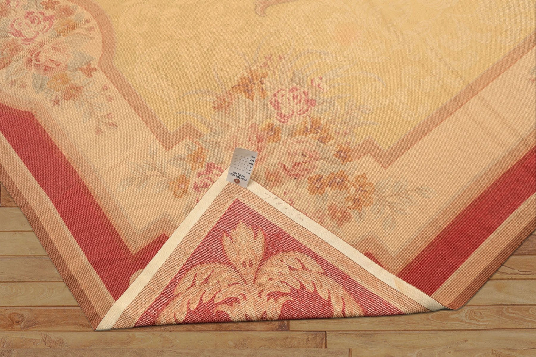 8x11 Pale Gold, Rose, Beige Color Hand Woven French Aubusson Needlepoint Wool Traditional Oriental Rug