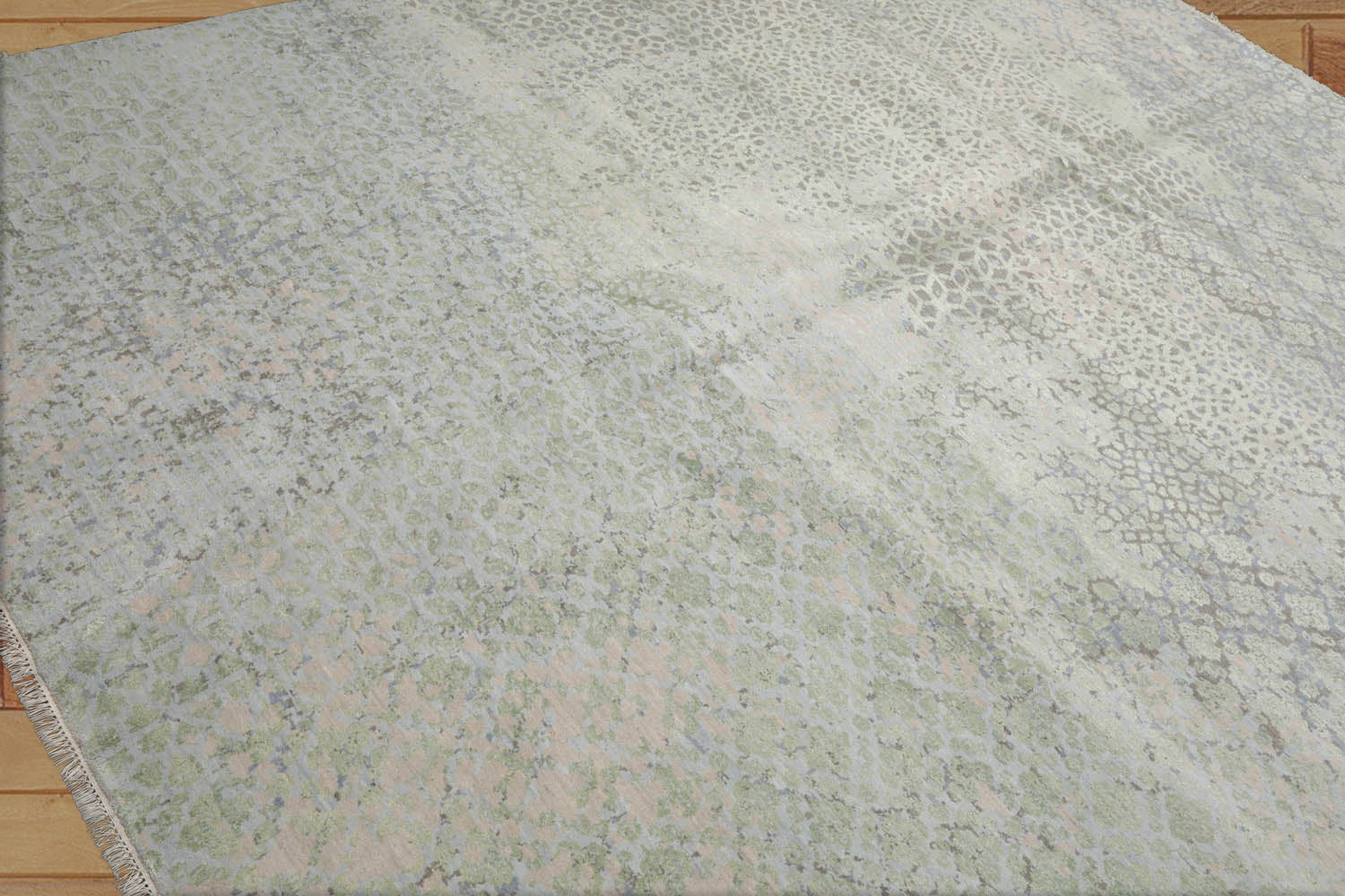 8x10 Beige, Taupe, Green Color Hand Knotted Tibetan Wool & Silk Modern Oriental Rug