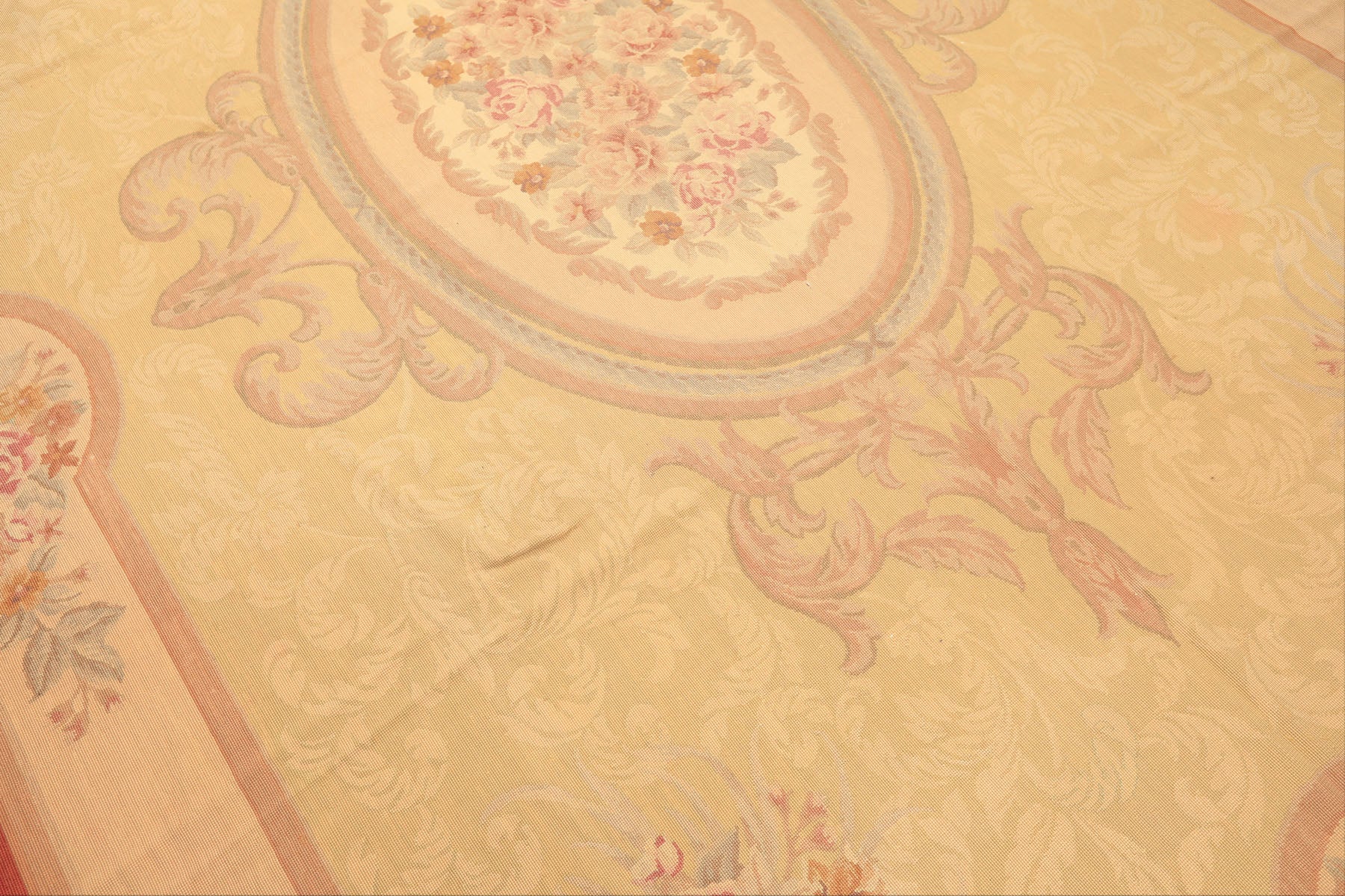 8x11 Pale Gold, Rose, Beige Color Hand Woven French Aubusson Needlepoint Wool Traditional Oriental Rug