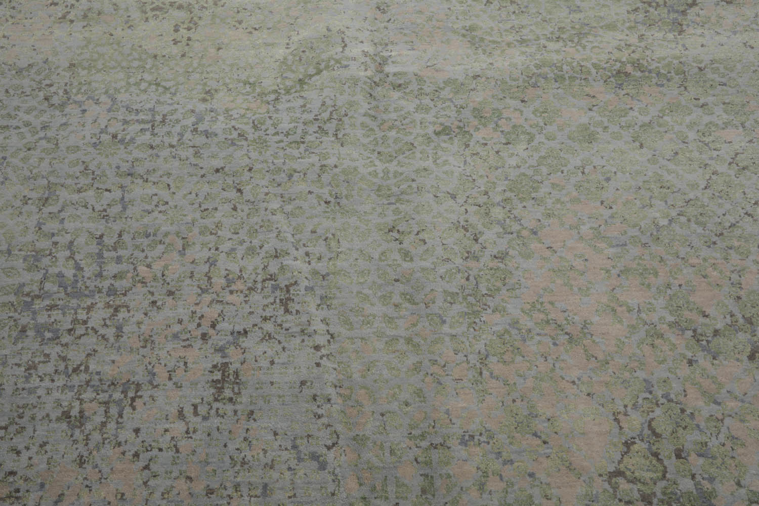 8x10 Beige, Taupe, Green Color Hand Knotted Tibetan Wool & Silk Modern Oriental Rug