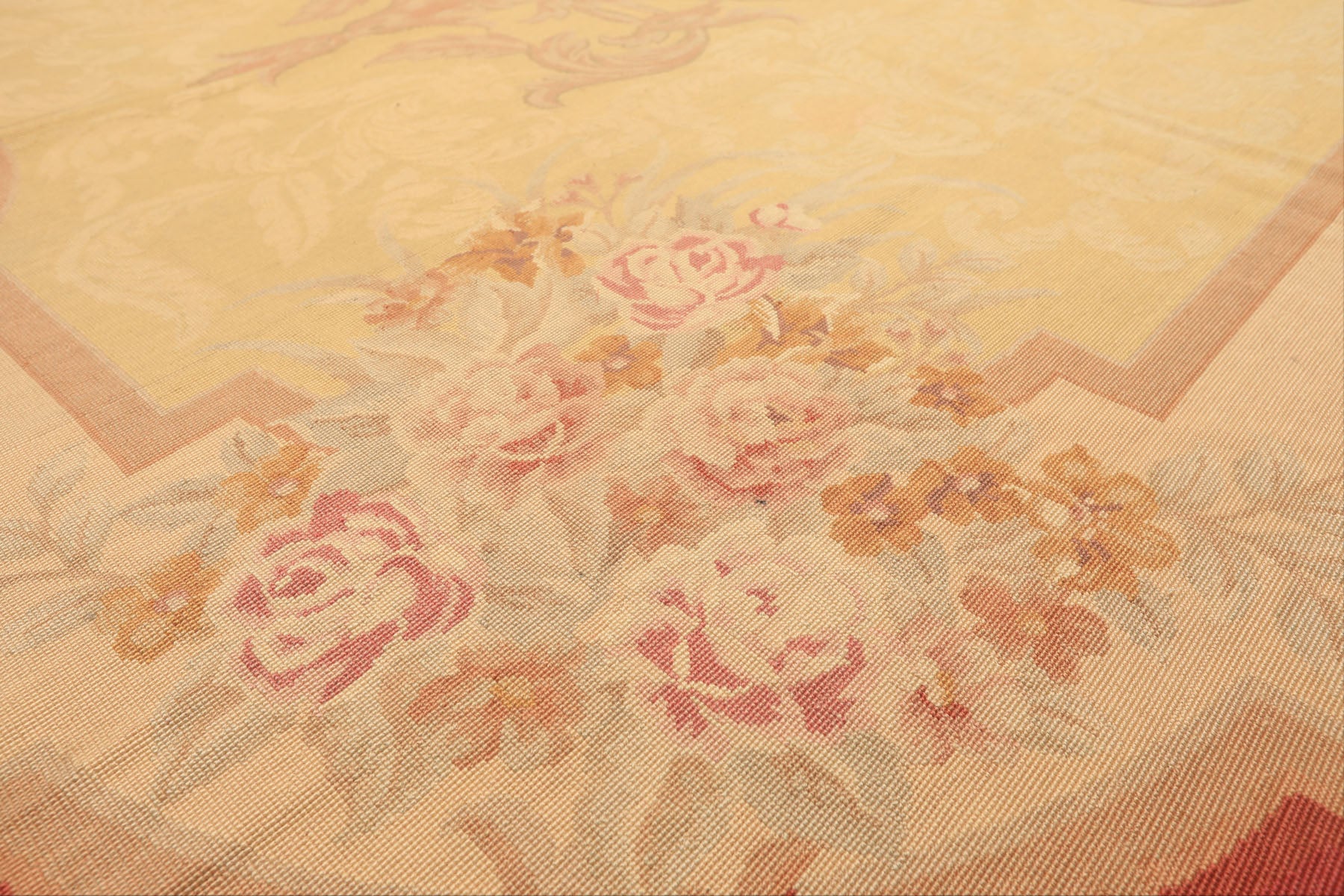 8x11 Pale Gold, Rose, Beige Color Hand Woven French Aubusson Needlepoint Wool Traditional Oriental Rug