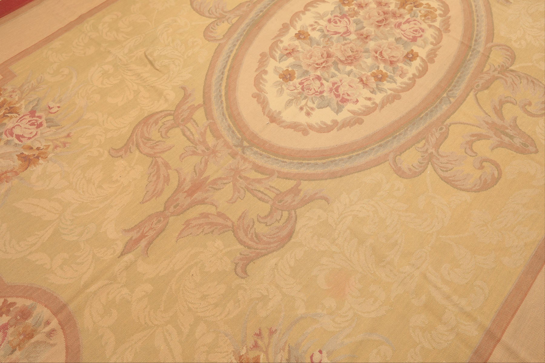 8x11 Pale Gold, Rose, Beige Color Hand Woven French Aubusson Needlepoint Wool Traditional Oriental Rug