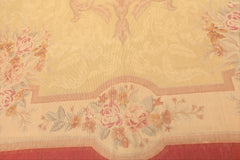 8x11 Pale Gold, Rose, Beige Color Hand Woven French Aubusson Needlepoint Wool Traditional Oriental Rug