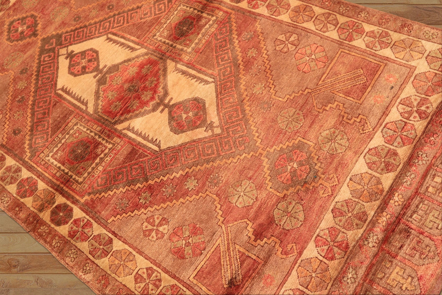 5x8 Rust, Beige, Rose Color Hand Knotted Turkish Oushak Wool Traditional Oriental Rug