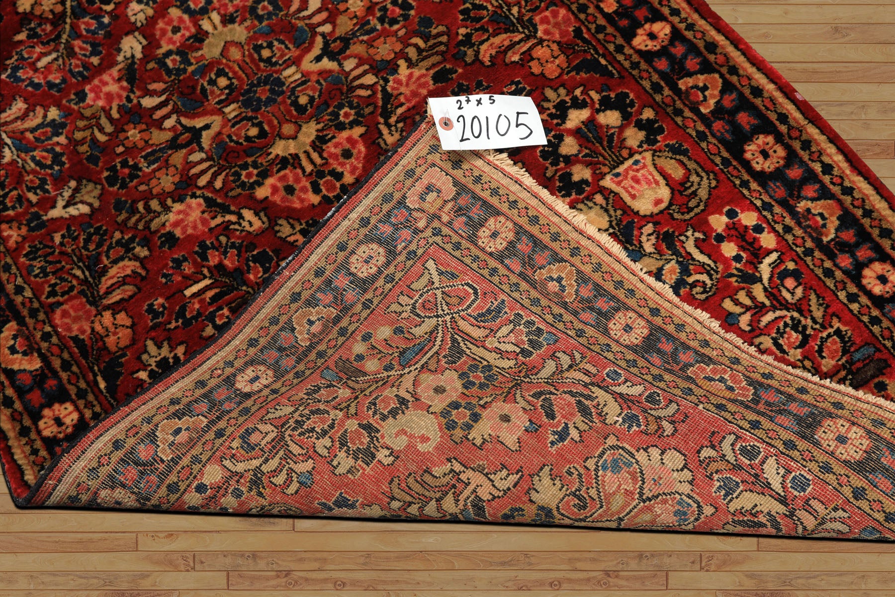 3x5 Red, Midnight Blue, Gold Color Hand Knotted Sarouk Wool Traditional Oriental Rug