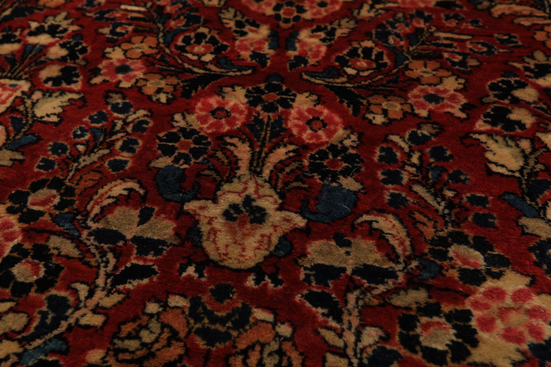 3x5 Red, Midnight Blue, Gold Color Hand Knotted Sarouk Wool Traditional Oriental Rug