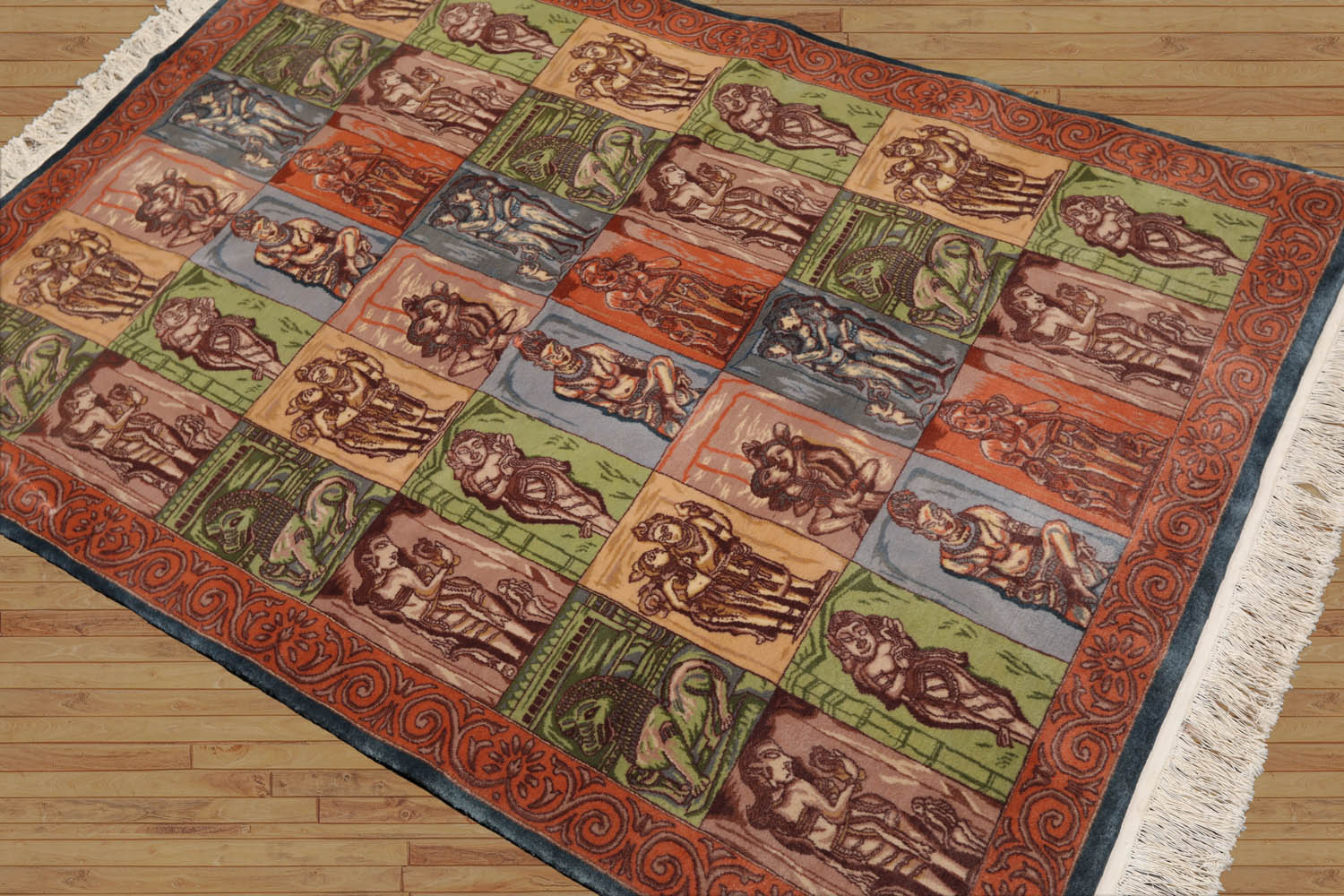 4x6 Blue, Rose, Green Color Hand Knotted All-Over 100% Wool Traditional-Persian/Oriental Oriental Rug