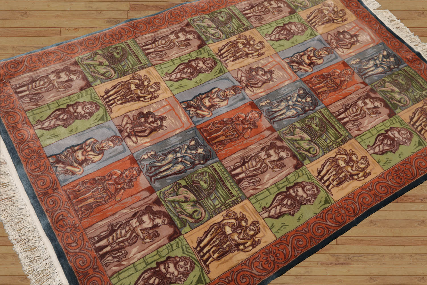 4x6 Blue, Rose, Green Color Hand Knotted All-Over 100% Wool Traditional-Persian/Oriental Oriental Rug