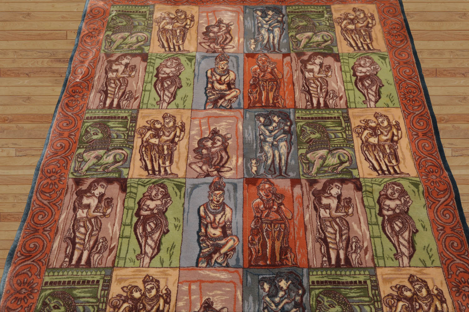 4x6 Blue, Rose, Green Color Hand Knotted All-Over 100% Wool Traditional-Persian/Oriental Oriental Rug