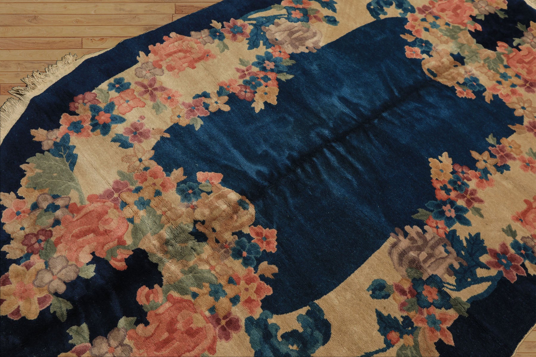 5x8 Navy, Beige, Celadon Color Hand Knotted Chinese Art Deco Wool Traditional Oriental Rug