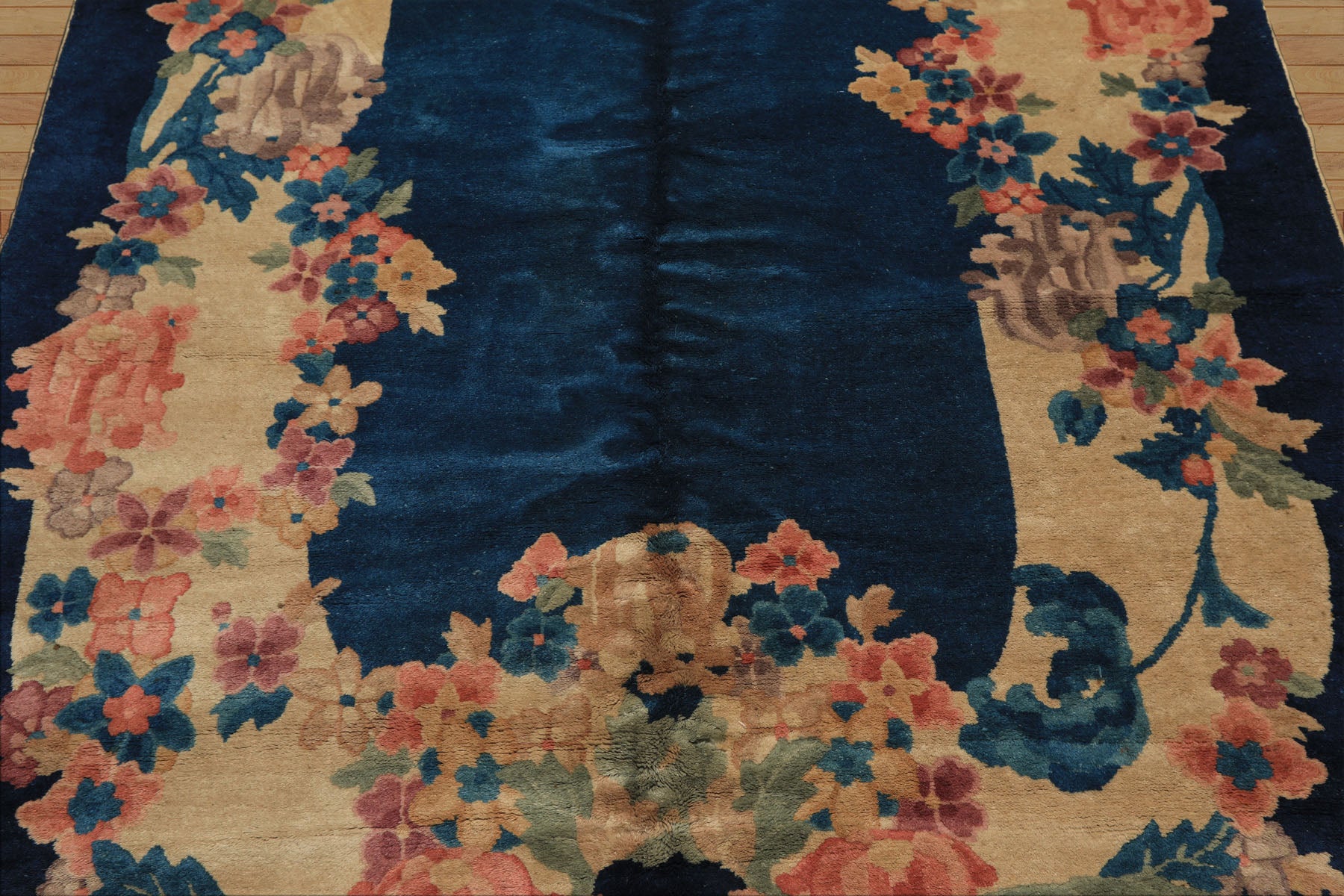 5x8 Navy, Beige, Celadon Color Hand Knotted Chinese Art Deco Wool Traditional Oriental Rug