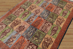 4x6 Blue, Rose, Green Color Hand Knotted All-Over 100% Wool Traditional-Persian/Oriental Oriental Rug