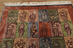 4x6 Blue, Rose, Green Color Hand Knotted All-Over 100% Wool Traditional-Persian/Oriental Oriental Rug