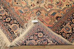 9x12 Ivory, Charcoal, Peach Color Hand Knotted Serapi Wool Traditional Oriental Rug