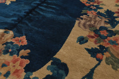 5x8 Navy, Beige, Celadon Color Hand Knotted Chinese Art Deco Wool Traditional Oriental Rug