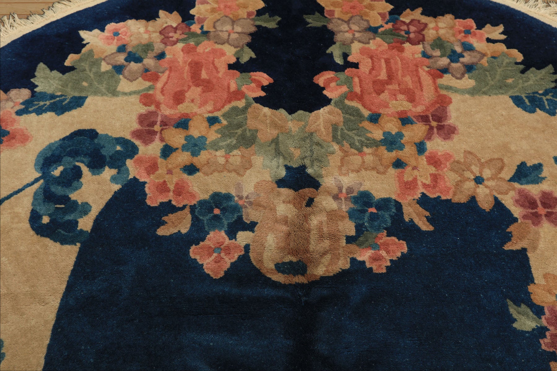 5x8 Navy, Beige, Celadon Color Hand Knotted Chinese Art Deco Wool Traditional Oriental Rug